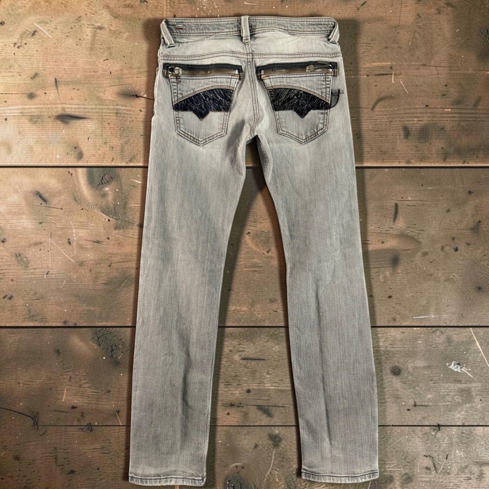 Diesel Slammer Mens 28x32 Light Wash Grey Distressed Slim Stretch Jeans 008BC